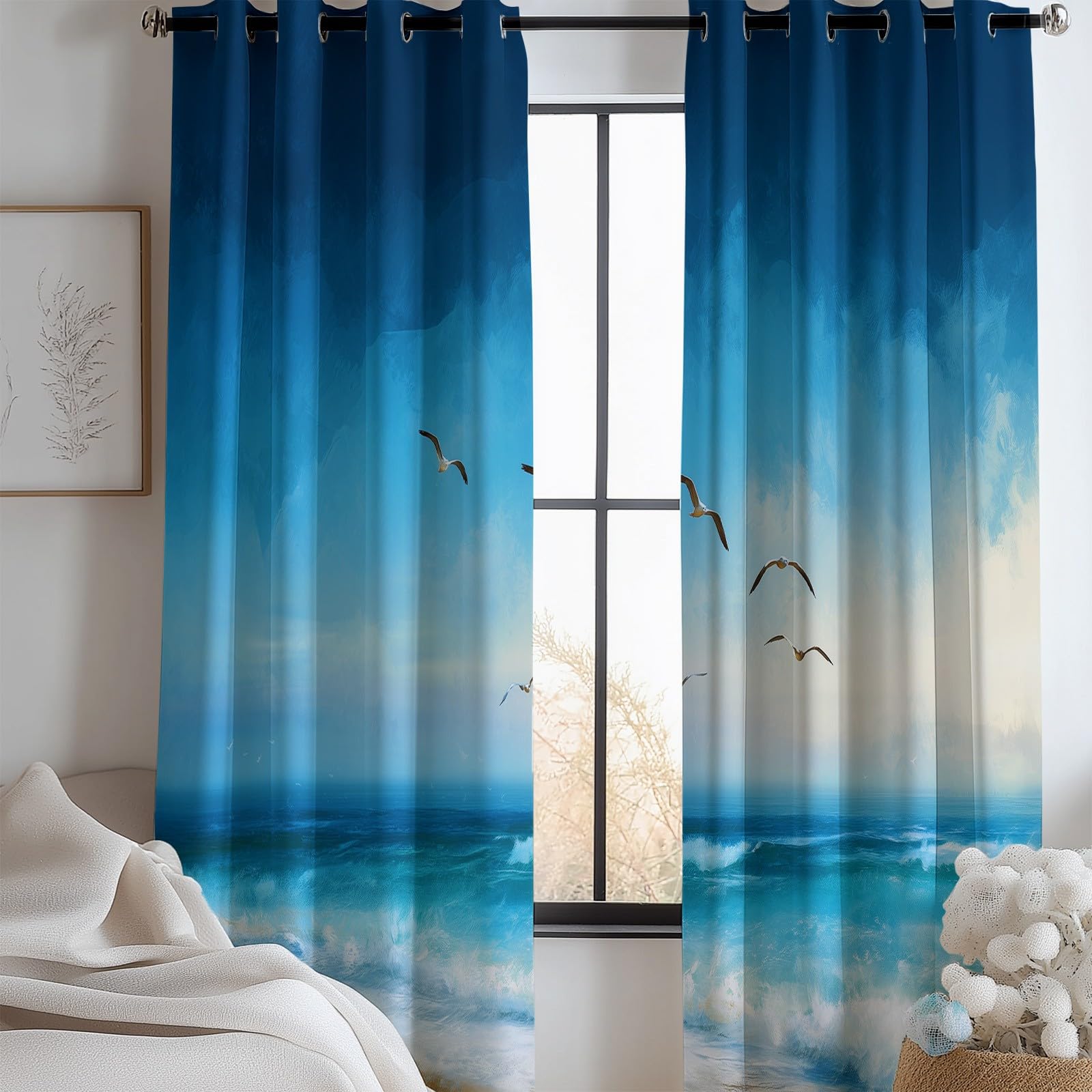 Rideaux occultants bleu paysage marin bloquant la chaleur et le jour