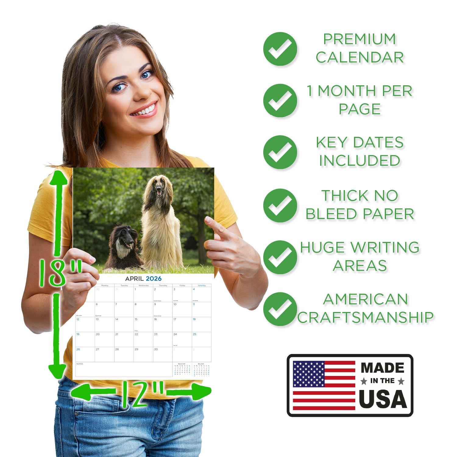 Calendario 2024 2025 de perro afgano – Calendario mensual de pared de raza de perro – 12 x 18 pulgadas abierto – Papel grueso que no se corre – Regalo – Planificador académico para profesores,