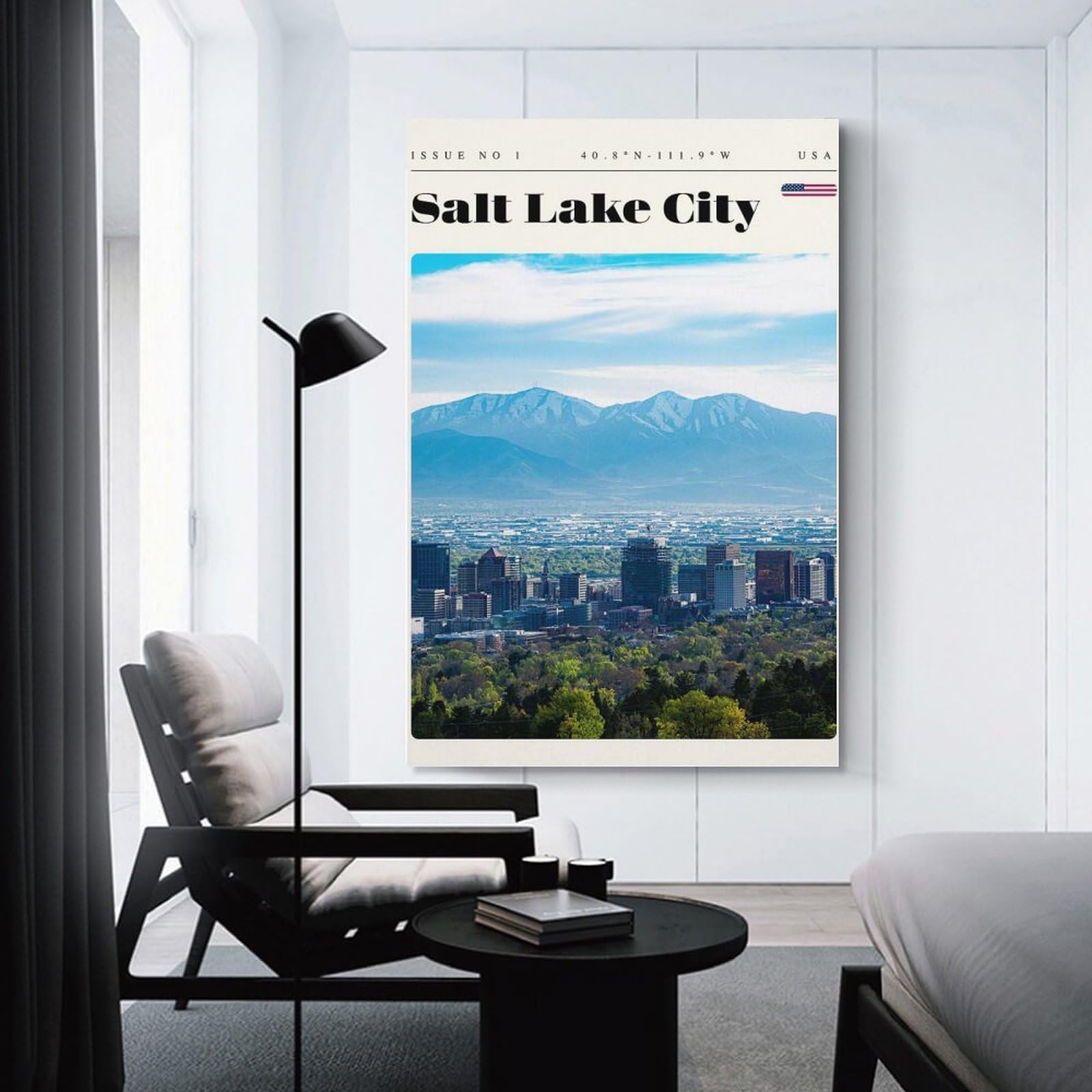 Junmoney Wall Art Print Salt Lake City Travel Art, 20x30inch(50x75cm), for Hallway, Bedroom Or Modern Interiors, Thoughtful Wall Decor for Art Lovers