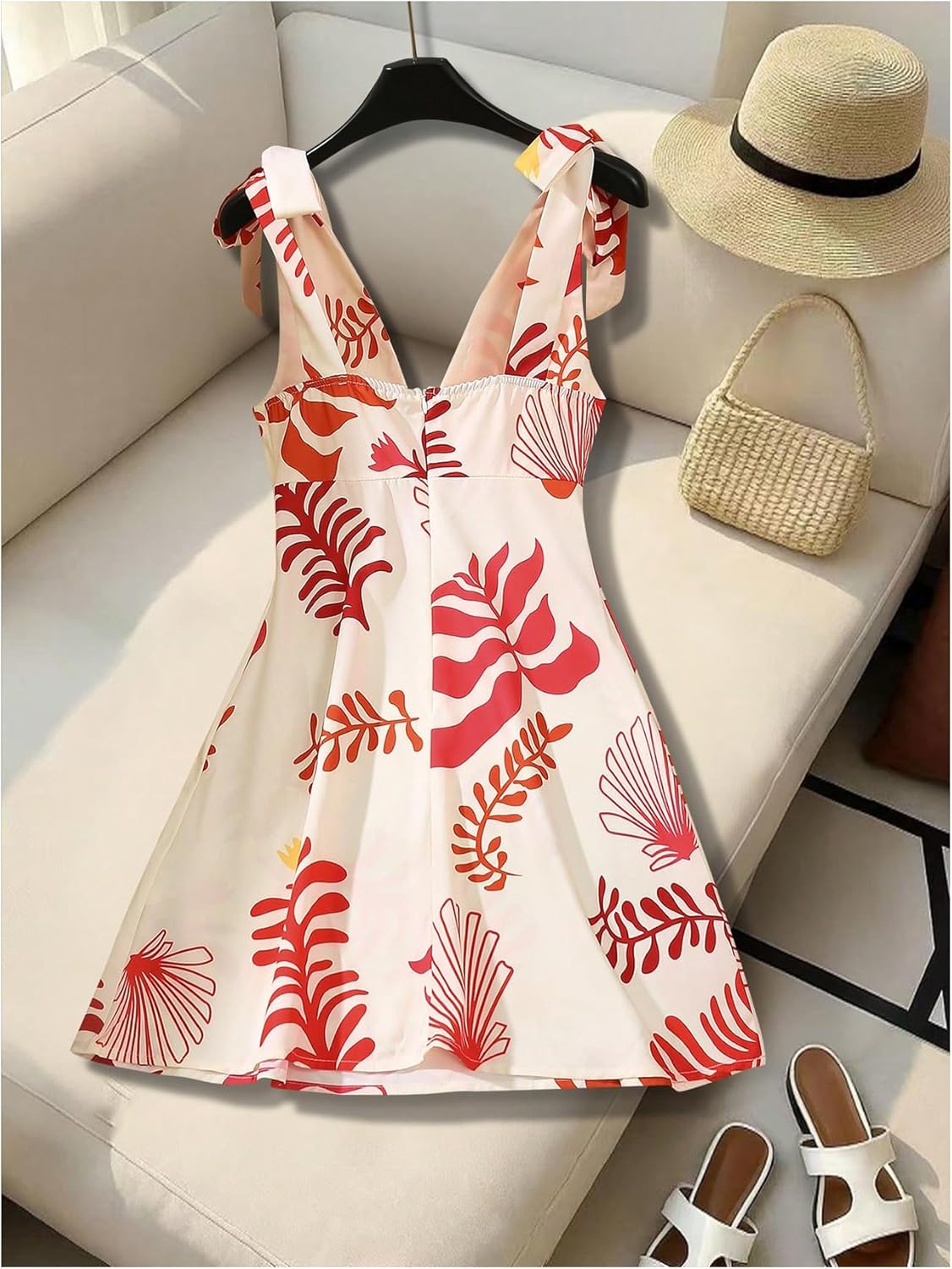 Floerns Women's Tropical Tie Shoulder V Neck Cami Dress Sleeveless Beach Vacation Dresses - Image 3