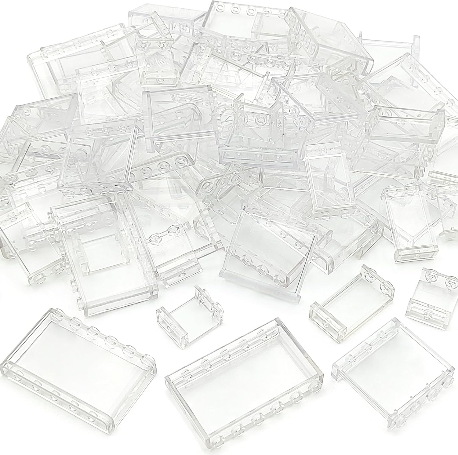 ZHX 72PCS Clear Transparent Window House Building Brick Toy Classic Flat Plates Pieces and Parts Block Compatible with Major Brands (White Mix)