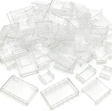 ZHX 72PCS Clear Transparent Window House Building Brick Toy Classic Flat Plates Pieces and Parts Block Compatible with Major Brands White Mix