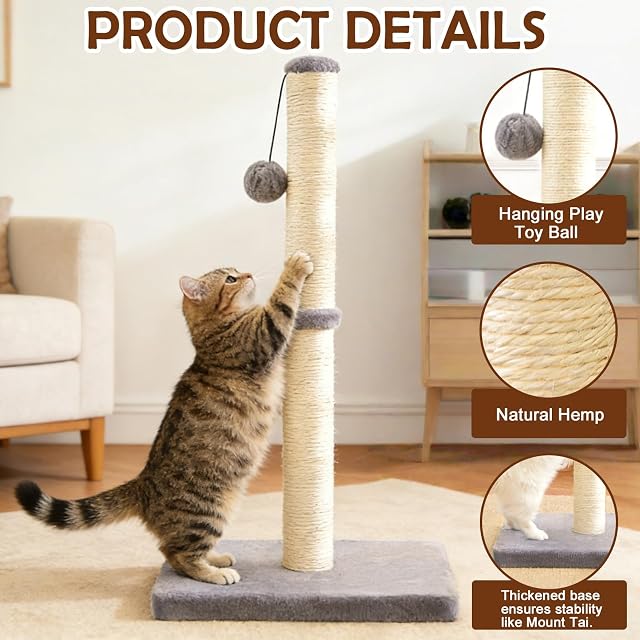 Foto 3 de 7 de Columna rascadora para gatos, 22 x 14 x 42 cm, pequeño árbol rascador con cuerda de sisal, rascador pequeño