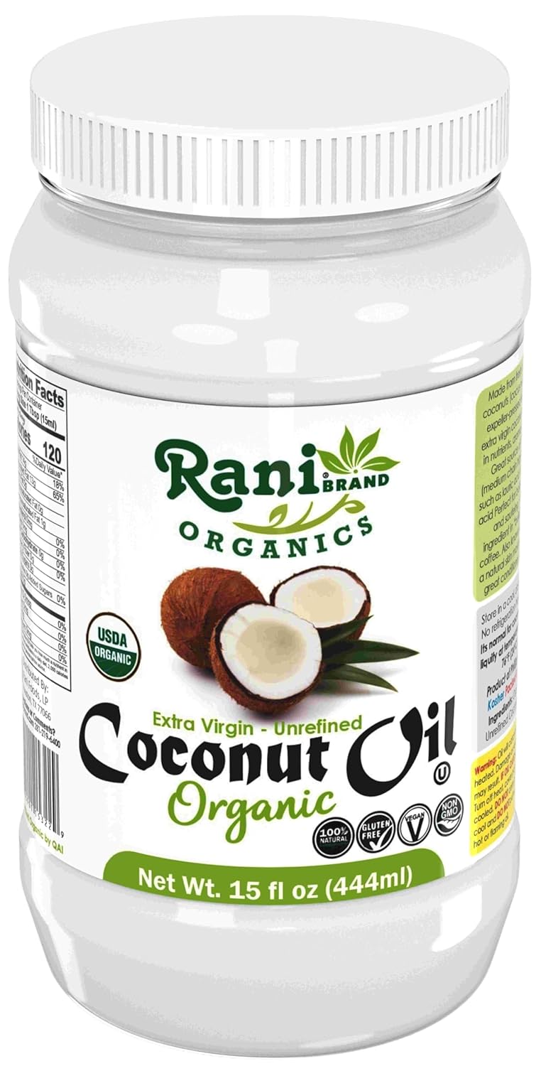 Rani Organic Extra Virgin Coconut Oil, Unrefined 15 fl oz (444ml) Pack of 12, Cold Pressed, NON-GMO | Gluten Free | Kosher | Vegan | 100% Natural | USDA Certified Organic