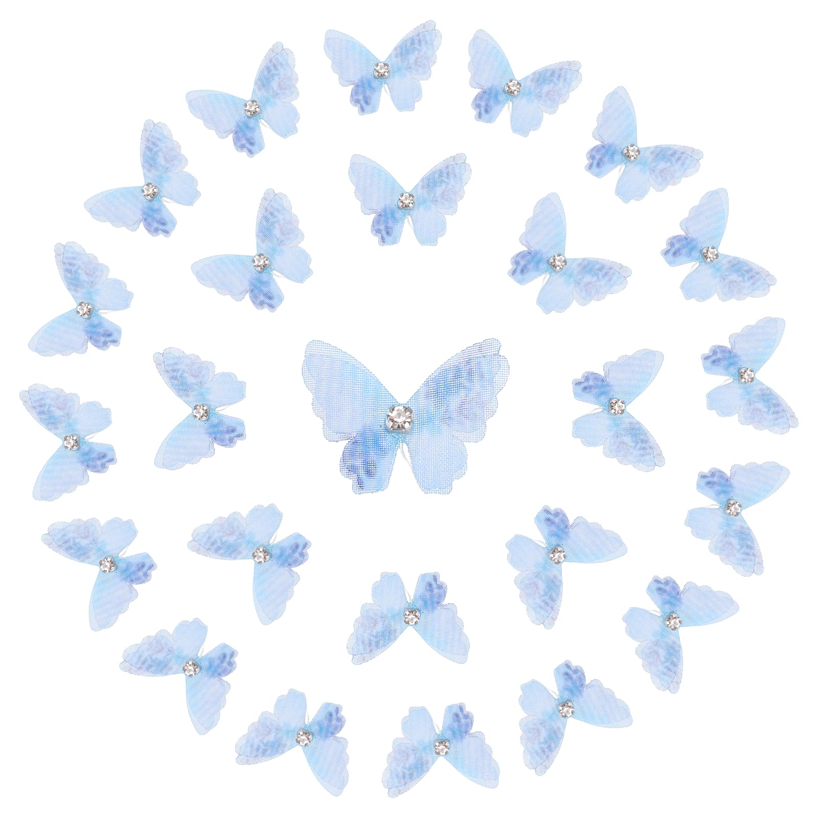 sourcing map 25 Pcs Sheer Mesh Butterfly Appliques, 2cm Two Layers Butterflies with Gem Applique Patch DIY 3D Craft Ornament for Wedding Party Home Decor Clothes, Blue