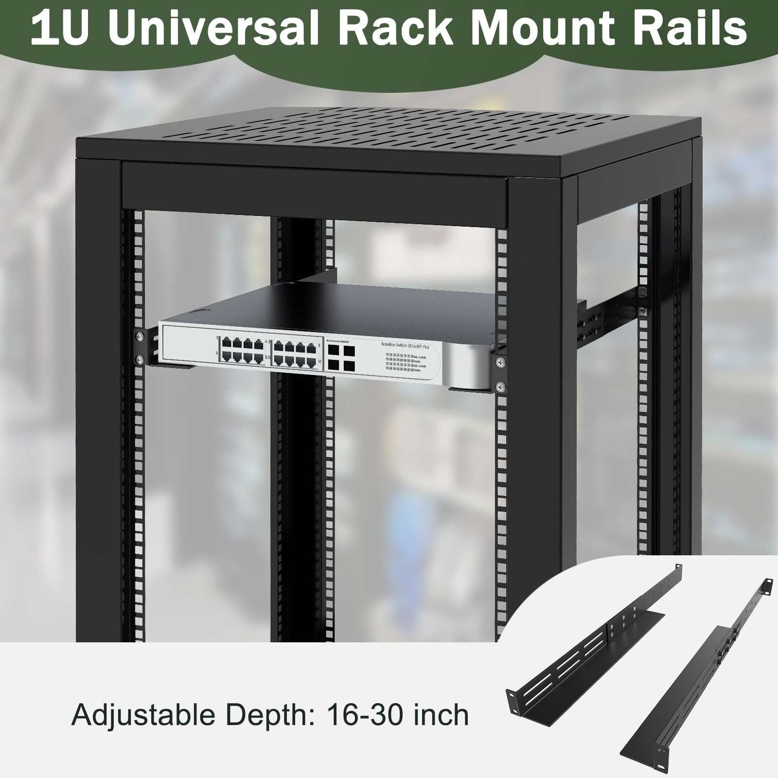 1U - Guide universali per montaggio su rack a 4 montanti, 40,6 - 76,2 cm, profondità regolabile, compatibile con APC, HP, IBM, DELL, Compag Cabinet e rack