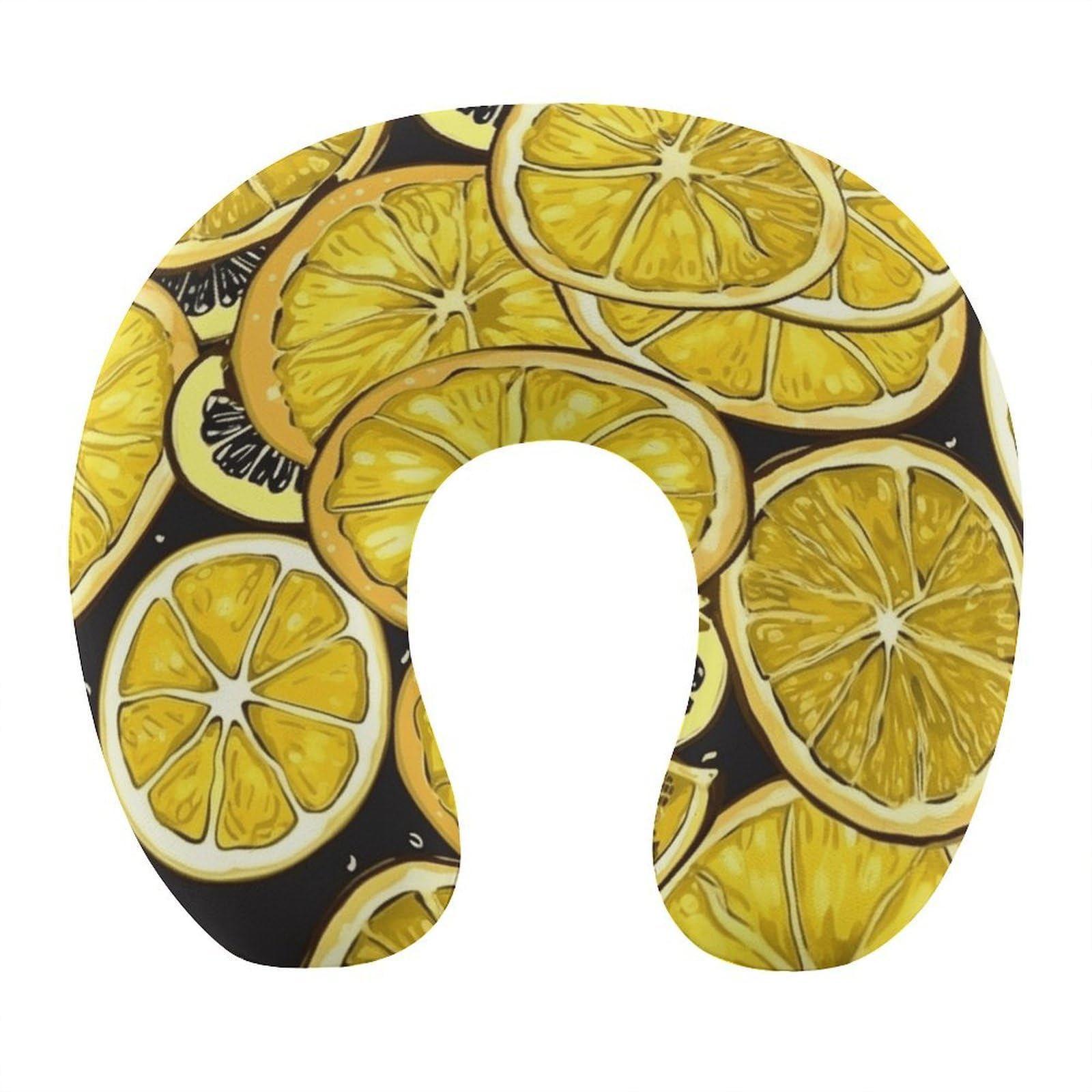 Adfgyerh Style Sliced Lemon Wallpaper U-Shaped Pillow，Memory Foam Pillow Core，Cushion ，Provide Neck Support ，Travel Pillow，Suitable For Airplanes, Cars, Homes, And Offices.