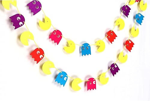 Pacmn - Guirnalda de fantasmas, 36 piezas, pancarta retro de arcade con fantasmas coloridos para fiestas temáticas de los años 80, eventos de