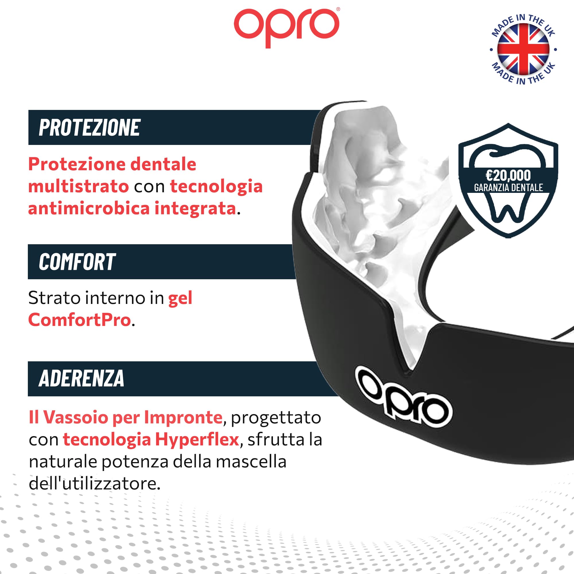 OPRO Paradenti Instant Custom-Fit – Protezione Dentale di Livello Odontoiatrico – Paradenti per Boxe, MMA, Rugby, Hockey – Per Adulti e Bambini – Automodellante – Con Garanzia Dentale