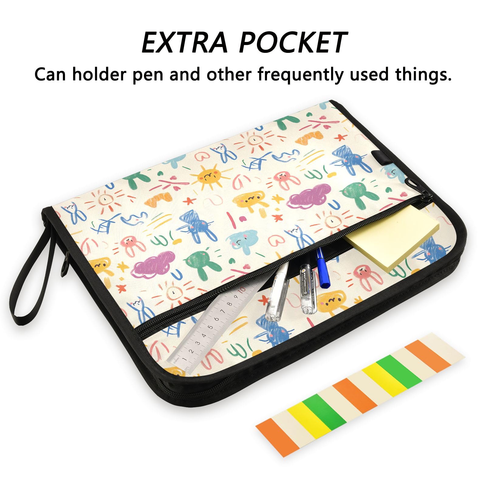 Organizador de archivos con 13 bolsillos con diseño de graffiti infantil, carpeta expandible con bolsa frontal, portátil, organizador de documentos de negocios con cremallera