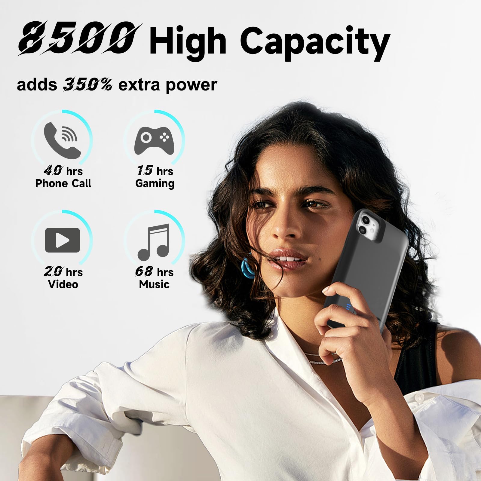 Cover Batteria per iPhone 11(6,1"), 8500mAh Custodia Batteria Protettiva a 360° per Caricabatterie Portatile con Supporto, Power Bank Portatile Ricaricabile ed Espandibile per iPhone 11 (Nero)
