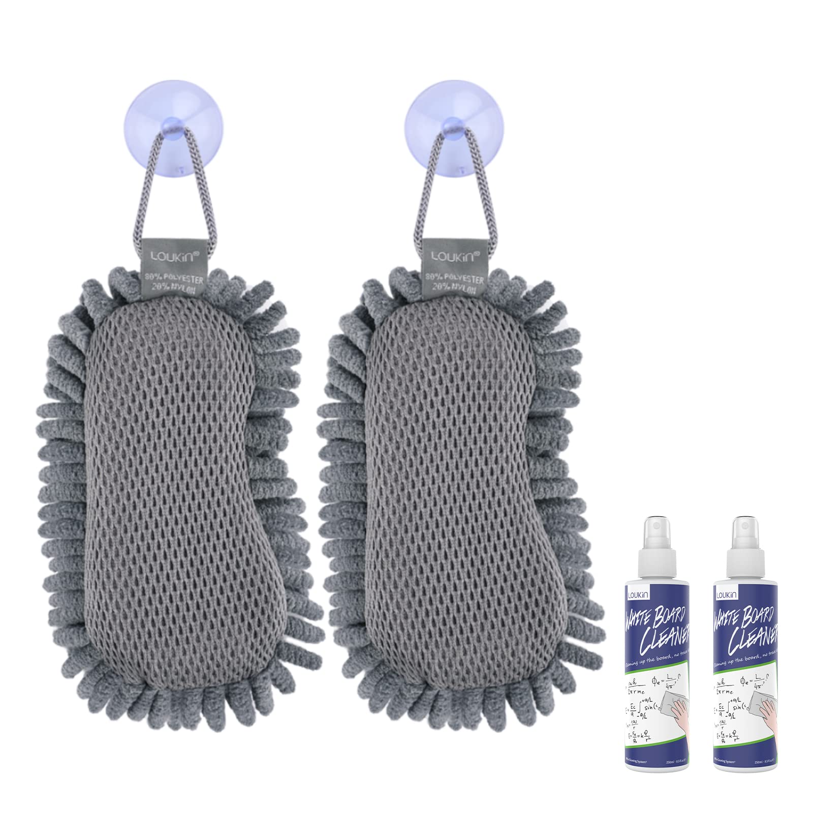 loukin Shag Dry Erase Eraser (3.4 fl oz Whiteboard Cleaner Included), Microfiber White Board Eraser, Washable Glass Board Erasers, for Classroom, Home