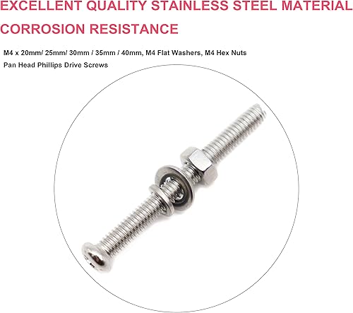 Miniatura 9 de cSeao 100 tornillos de máquina Pan Phillips Head M4, kit surtido de acero inoxidable 304, M4x35mm 1.575 in 1.772 in 1.969 in 2.165 in