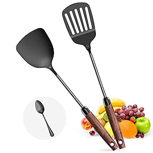 Titanium Spatula Set of 3 for Kitchen, Kitchen Utensil Set Pure Titanium, Food Grade, High Heat Resistant Cooking Utensils, Easy to Clean, Black