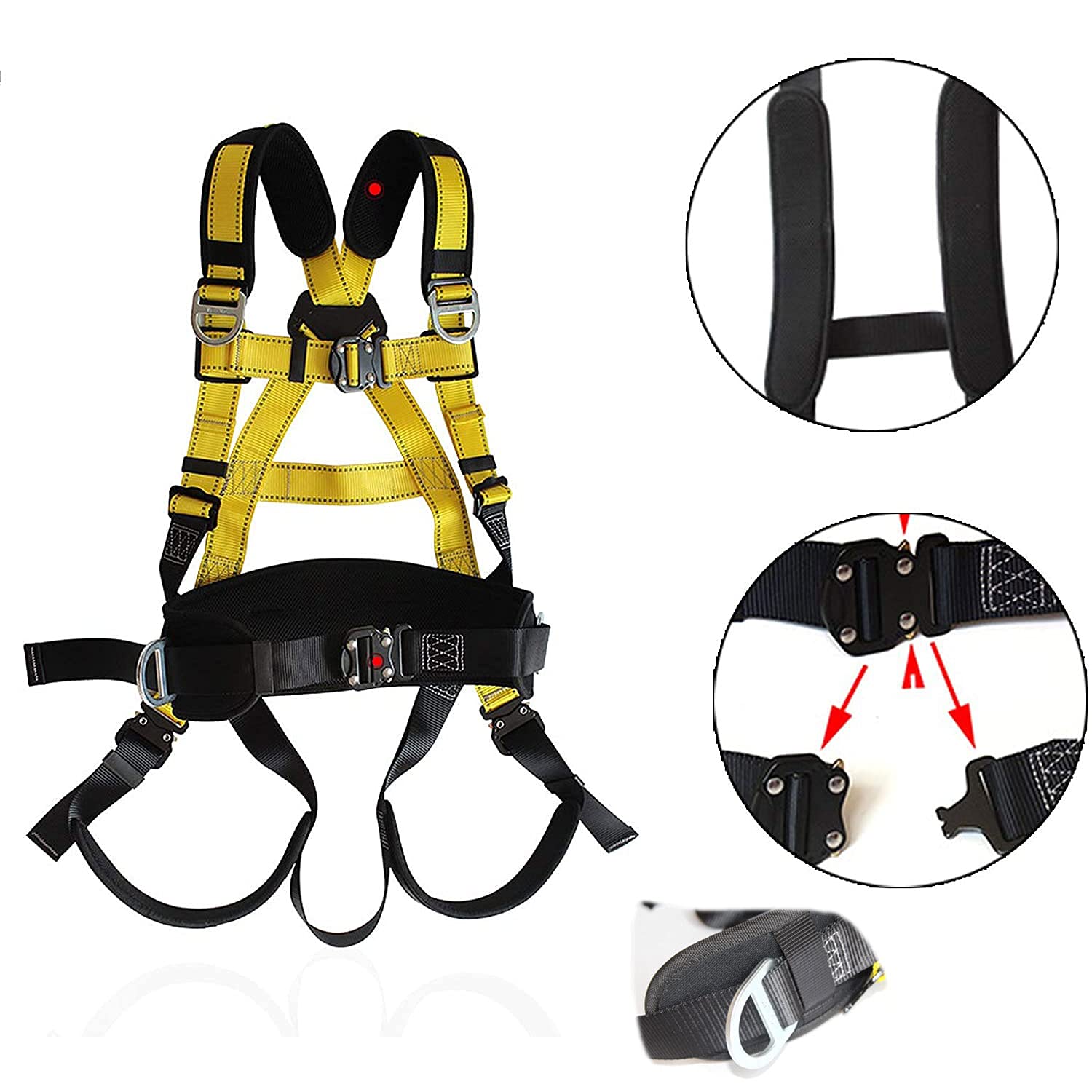 Protezione Anticaduta Di Sicurezza Set Di Imbracatura Con Cordino, Attrezzatura Per L'Arresto Di Caduta Kit Completo Di Imbracatura Sicurezza, Doppia Linea Di Vita Cordino Corda, Massimo 100 Kg
