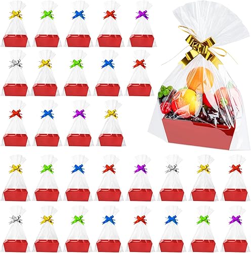 Miniatura 7 de Fainne 106 cestas vacías para regalos, cesta de regalo a granel incluye 30 cestas de regalo vacías con asas, 40 bolsas de plástico y 36 lazos