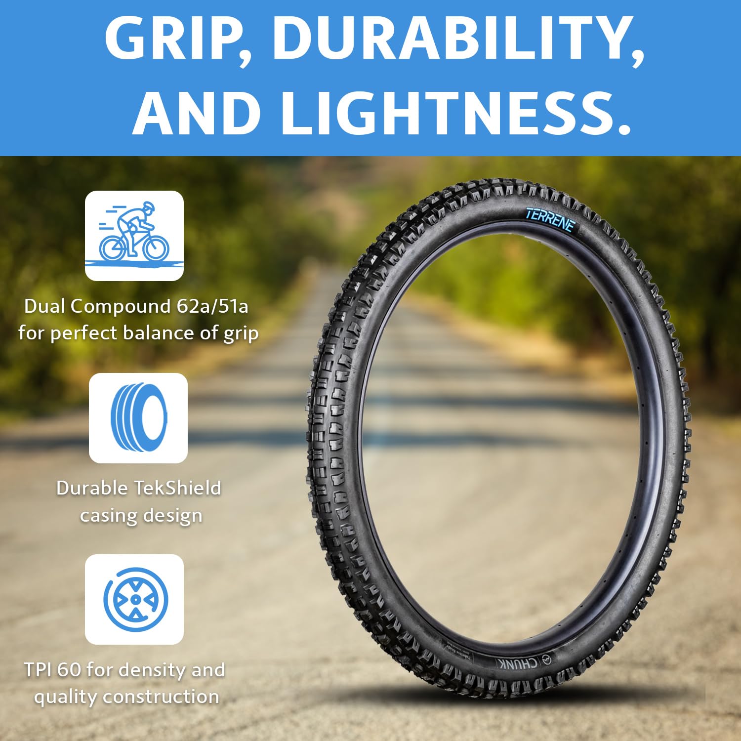 Amazon.com : Tires for Mountain Bike by Terrene - Chunk Tough 27.5