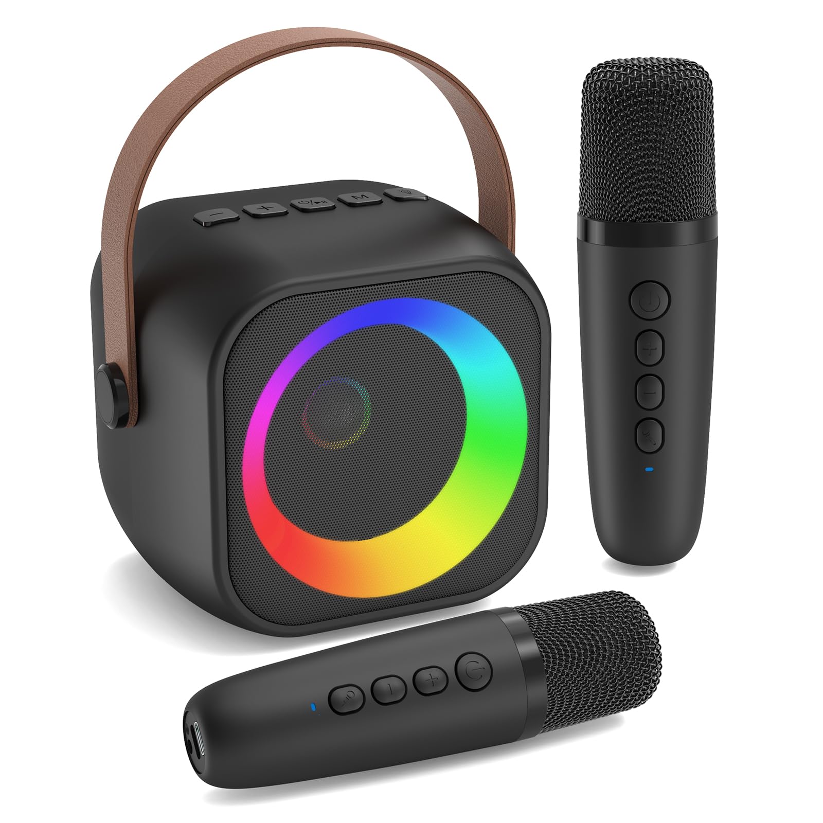 Mini Karaoke Machine, Portable Bluetooth Karaoke Speaker with 2 Wireless Microphones, Singing Machine with Party Lights for Kids and Adults, Birthday Gifts for Girls Boys Family Home Party