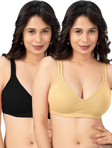 Lovable Women's Cotton Removable Pads Non-Wired T-Shirt Bra - Adjustable Straps Seamless - Actual Color May Vary (Assorted...