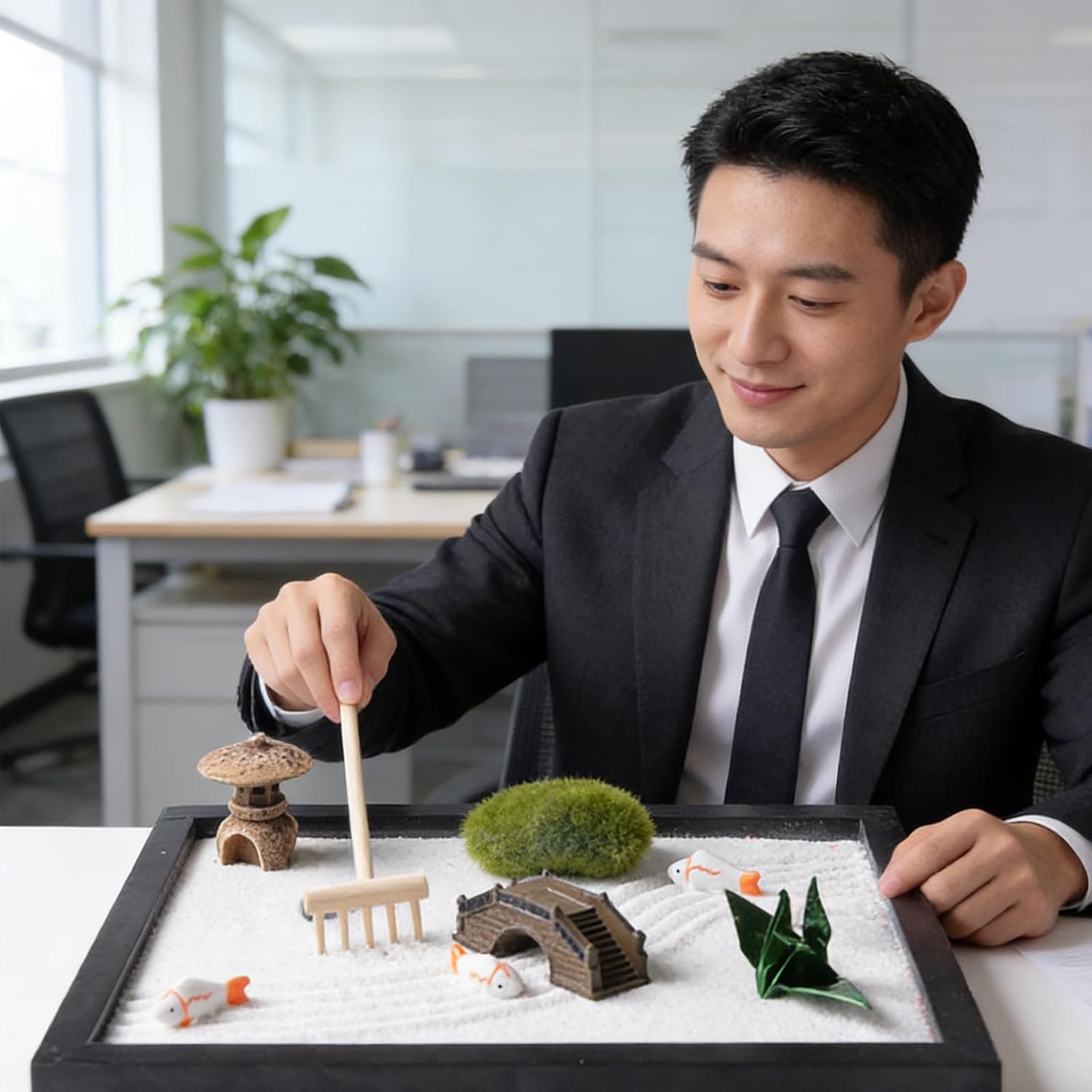 Zenes Garden Set for Desk with Rakes, Sand and Pagoda Figure
