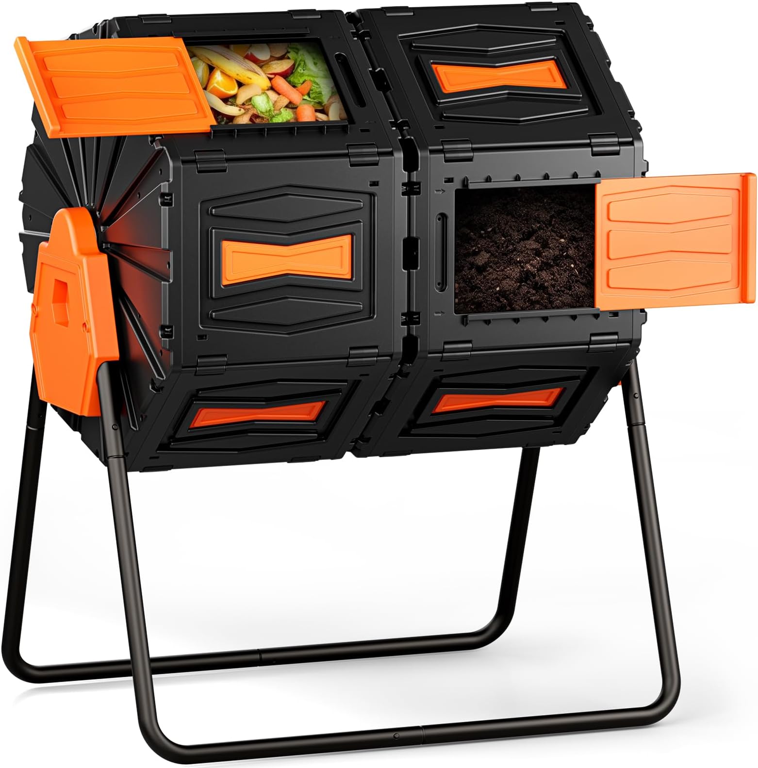 Marcytop Compost Tumbler, Easy Assemble & Efficient Outdoor Compost Bin, 45 Gallon/170 Liter Large Dual Chamber Rotating Composter for Garden, Kitchen, and Yard Waste, Orange Door