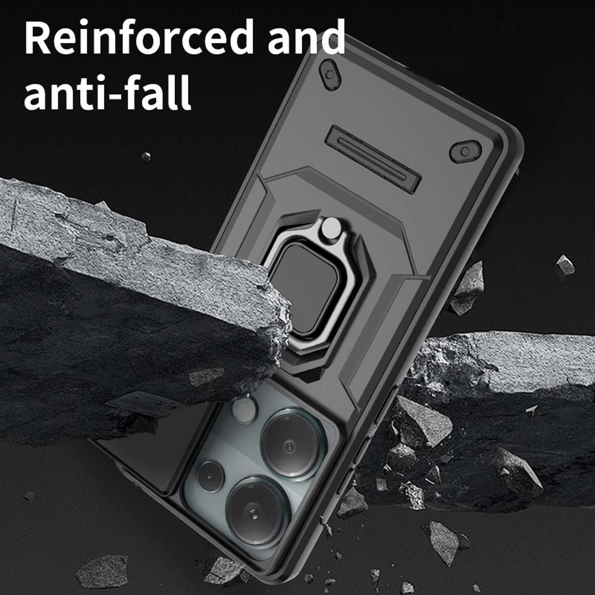 GOKEN Custodia Per Xiaomi Redmi Note 13 4G, Cover Armor In Silicone E PC Con Anello Rotante 360° E Protezione Obiettivo Scorrevole (Blu) - 2
