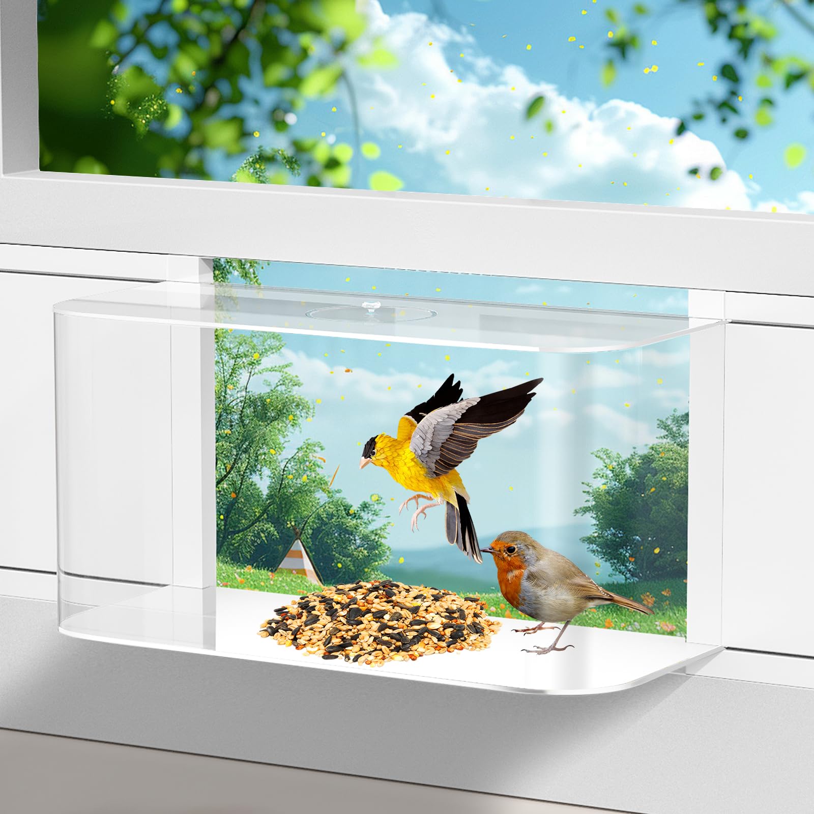 Window Bird Feeder 270° Acrylic Clear View in-Home, Inside House for Viewing Bird Feeder Window, Watch Wild Birds & Little Animal in Your House