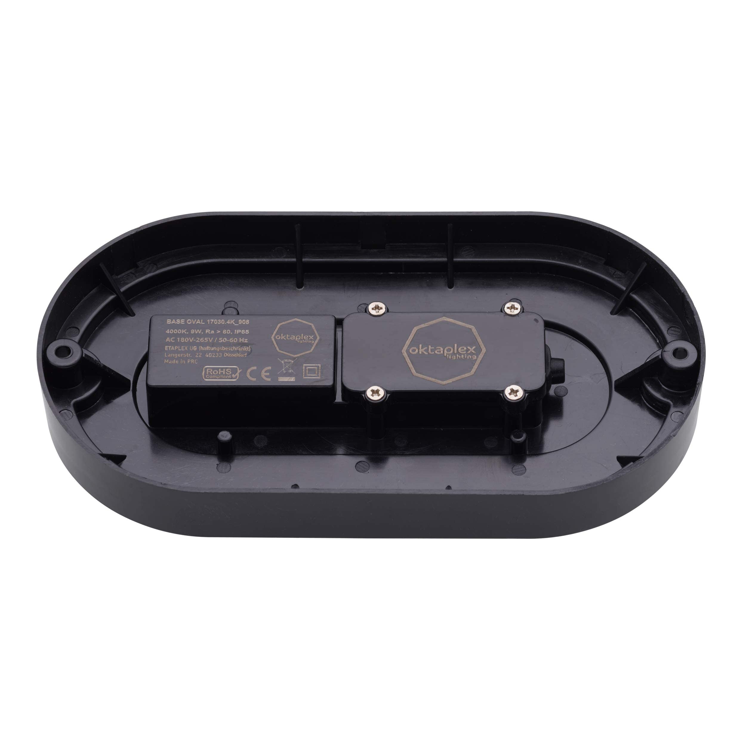 Oktaplex LED Kellerlampe BASE 230 V 9W IP65 Oval Deckenleuchte Schwarz 4x | 800 lm, Neutralweiß 4000K, Feuchtraum geeignet, Decken- und Wandmontage, Robustes Kunststoffgehäuse