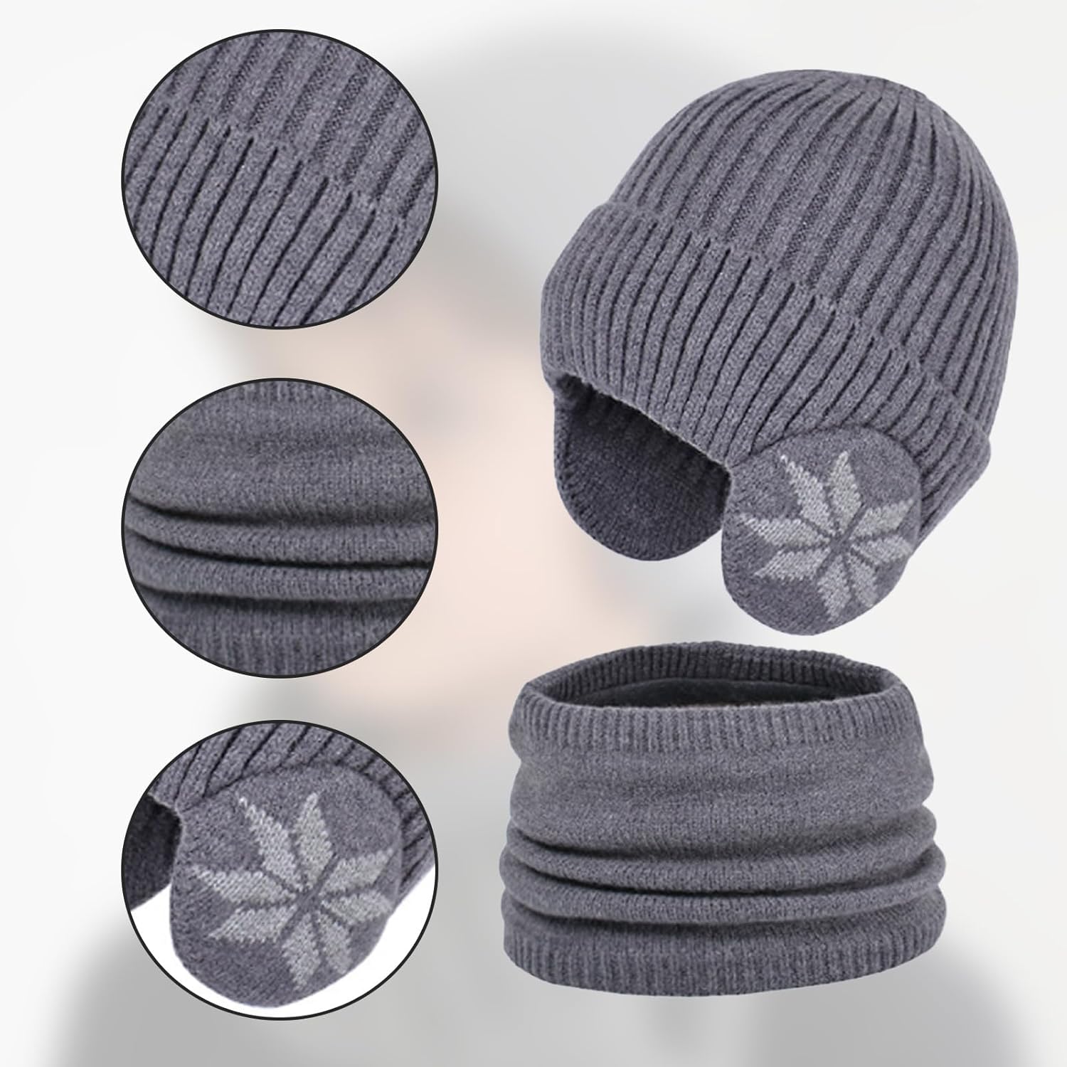 6 Pieces Kids Winter Hat Glove Scarf Set Knitted Toddler Warm Skull Cap Beanie with Ear Flaps Fleece Lined Touchscreen Mitten Neck Warmer for Boys Girls 5-14 Years - Image 2