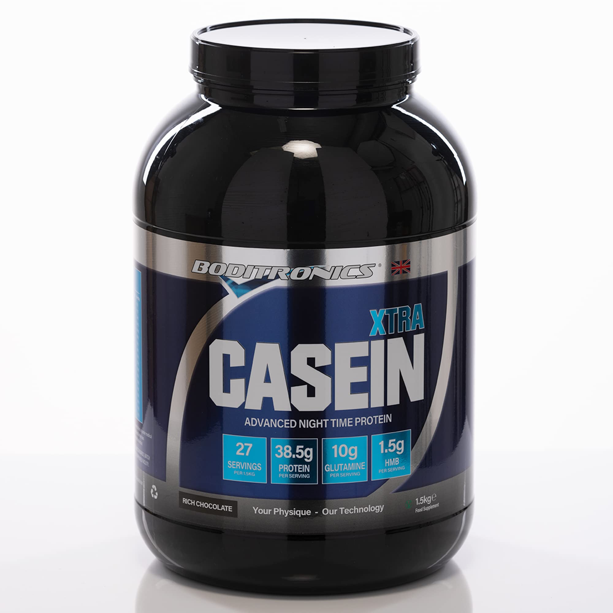 Boditronics1.5kg Casein Xtra, Slow Release Protein Powder with Contains Micellar Casein Supplement Amino Acids, Glutamine Protein Shakes (Rich Chocolate)