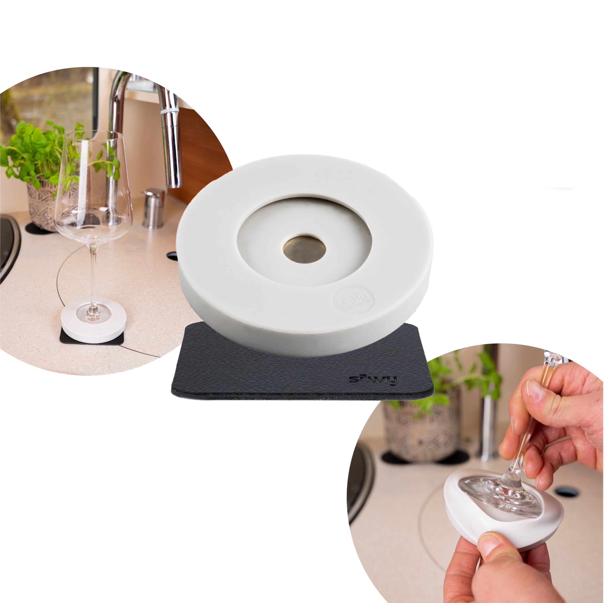 silwy® Magnetic Adapter for Existing Stemware Including Metal Nano Gel Pad - for Wine Glasses, Champagne Glasses, Pillar Cups - Magnetic System for Retrofitting, Set of 1 x Magnetic Condom & 1 x Nano