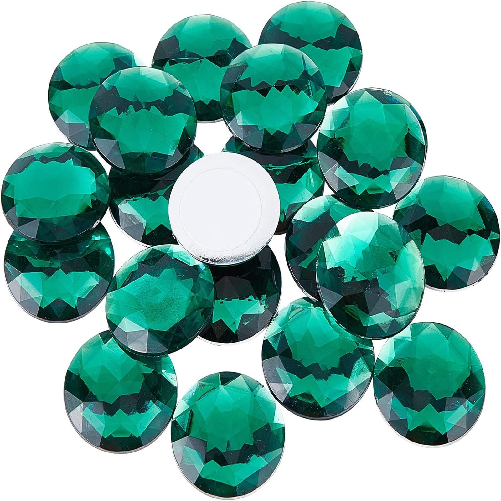 FINGERINSPIRE 50Pcs 30mm Flat Back Round Acrylic Rhinestone Self-Adhesive Plastic Circle Gems Stick On Jewels(Green) for Costume Making Cosplay Jewels Invitation Crafts Bling Home Holiday Decor