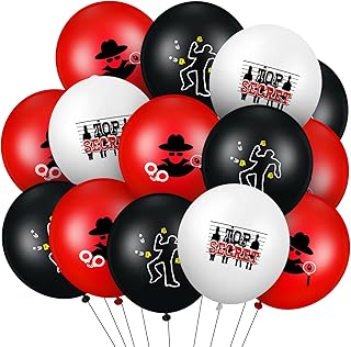 Liliful 60 Pcs Top Secret Spy Theme Balloon Detective Party Decoration Balloons Latex Red and Black Balloons Agent Spy Party Balloons for Themed Birthday Party Decorations Supplies