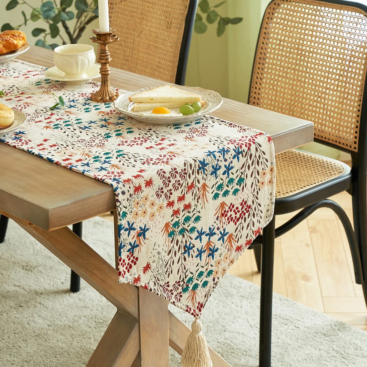 Runner da tavola rustico fatto a mano in stile bohémien, con nappe, per Natale, feste, matrimoni e decorazioni da pranzo, 40 x 240 cm