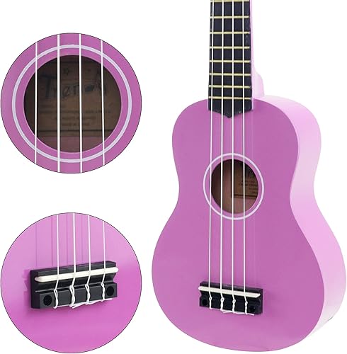 Miniatura 5 de Ukelele soprano de moda para principiantes de 21 pulgadas. Ukelele hawaiano para niños, adultos y estudiantes con bolsa de concierto (violeta)