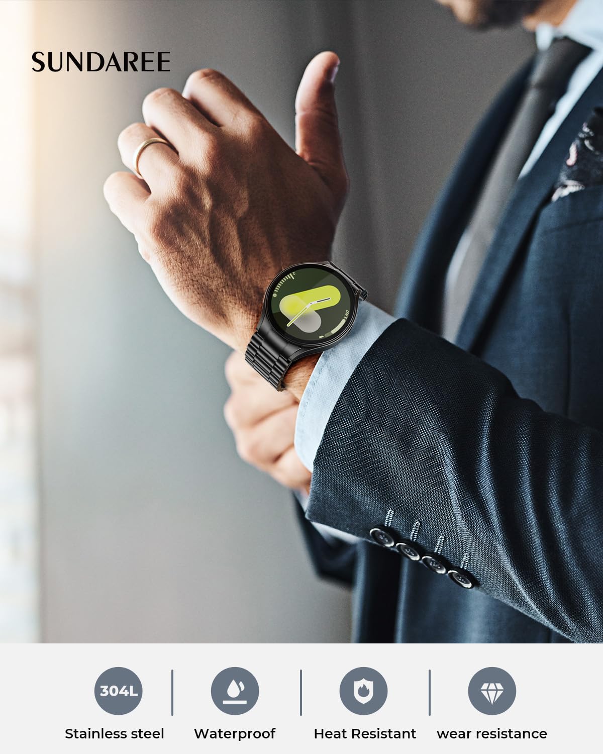 SUNDAREE Cinturino Compatibile con Samsung Galaxy Watch 7 44MM 40MM/Watch 6 Claissc 47MM/5 Pro 45MM,No Gap Uomo Metallo Acciaio Orologio Cinturini Ricambio Band per Watch FE/6/5/4 46MM 43MM 42MM,Nero