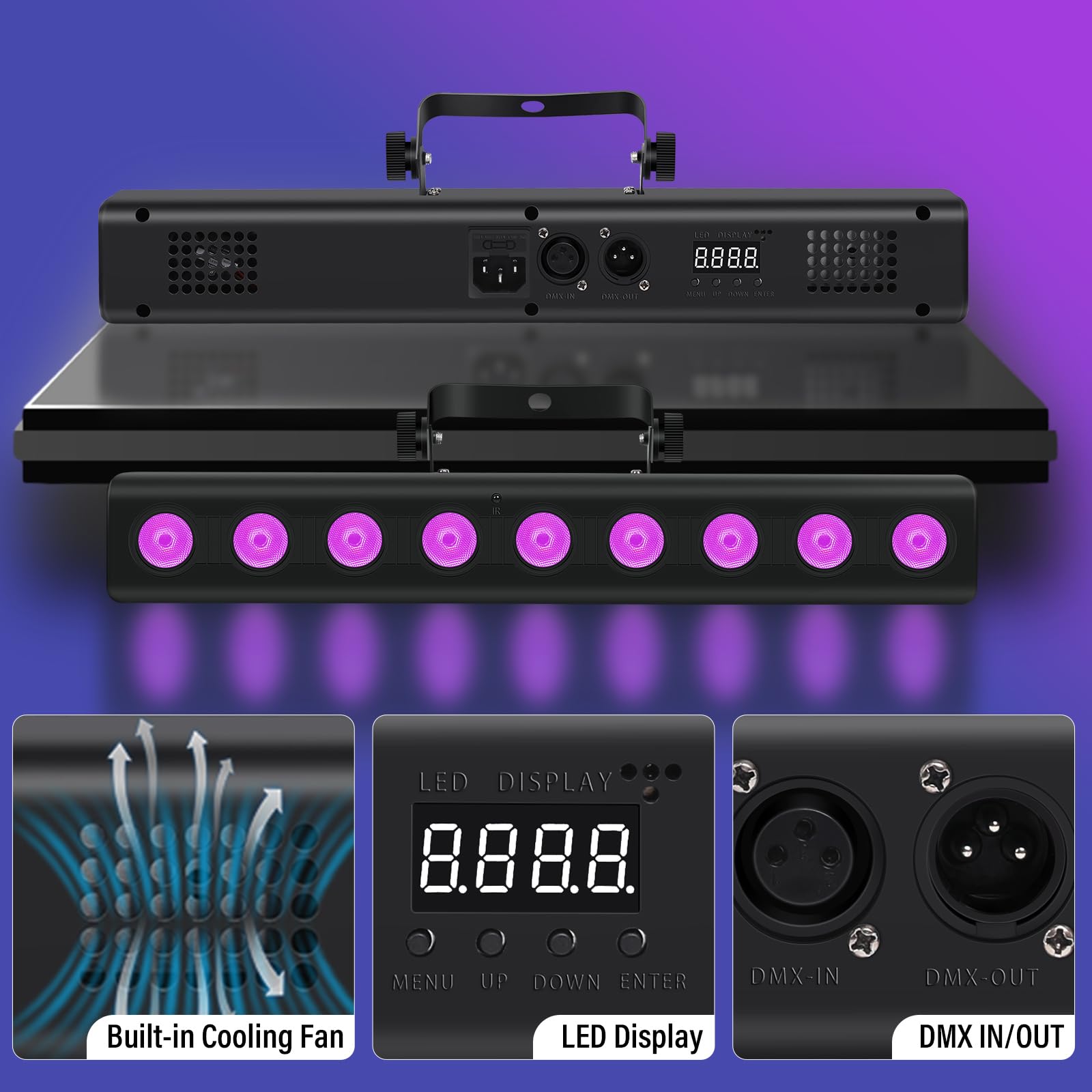 LED-Bühnenlichtleiste, 50 W, 9 LEDs, 4-in-1, RGBW, DJ-Bühnenlichter, Bar mit Fernbedienung, Soundaktiviertes DMX-Bühnenlicht für Kirche, Veranstaltungen, Hochzeit, Disco, Party, DJ-Lichter, 4