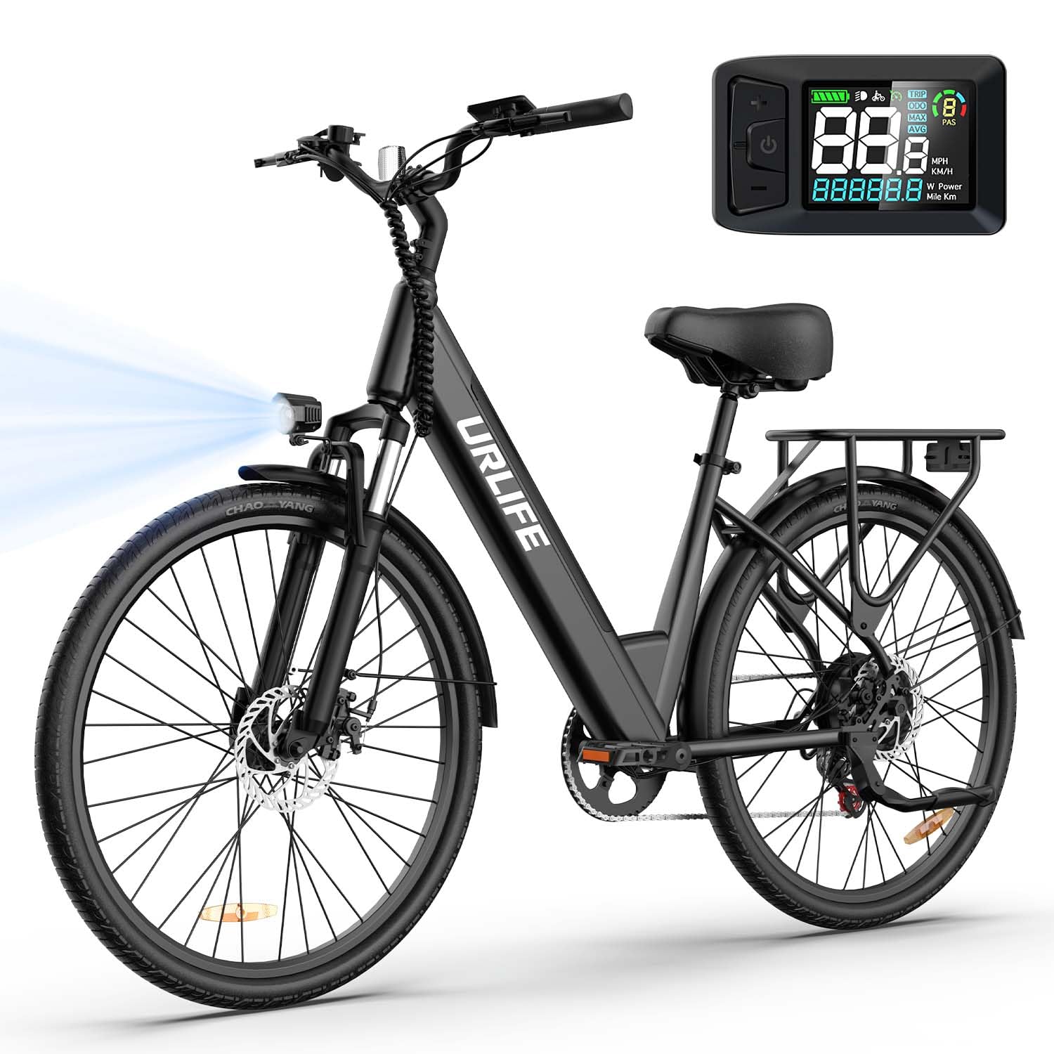 URLIFE E-Bike für Erwachsene 26", Elektrofahrrad 250W Motor, 7 Gang E-Mountainbike mit LCD Anzeige