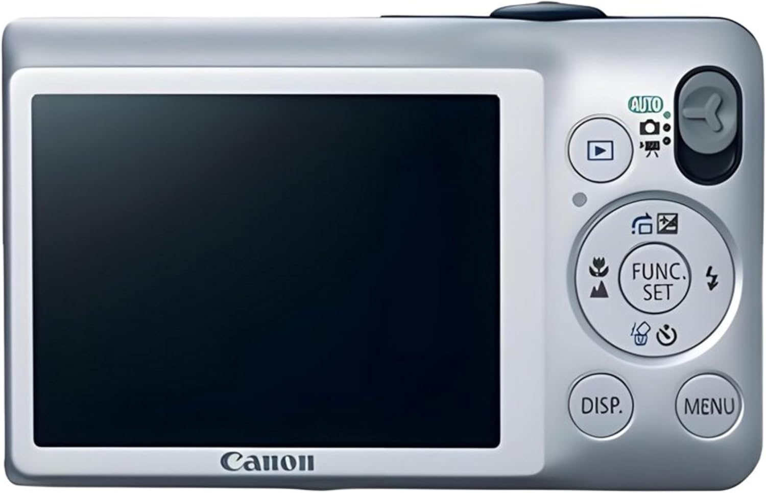 Enrere view of the Canon PowerShot SD1300 IS Digital ELPH camera, showing the 2.7-inch LCD screen and control buttons.