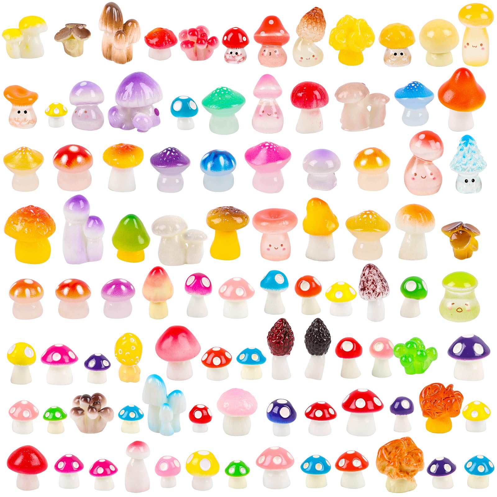 FOIMAS 93pcs Mini Mushrooms, 74 Styles Tiny Resin Mushrooms Bulk to Hide for Decor Miniature Landscape Aquarium Potted Fairy Garden Decoration