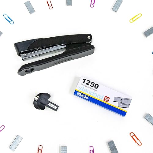 Miniatura 7 de BAZIC - Engrapadora de escritorio y removedor de grapas y 1250 grapas, grapadoras de tira completa de metal resistente estándar (266), removedor de