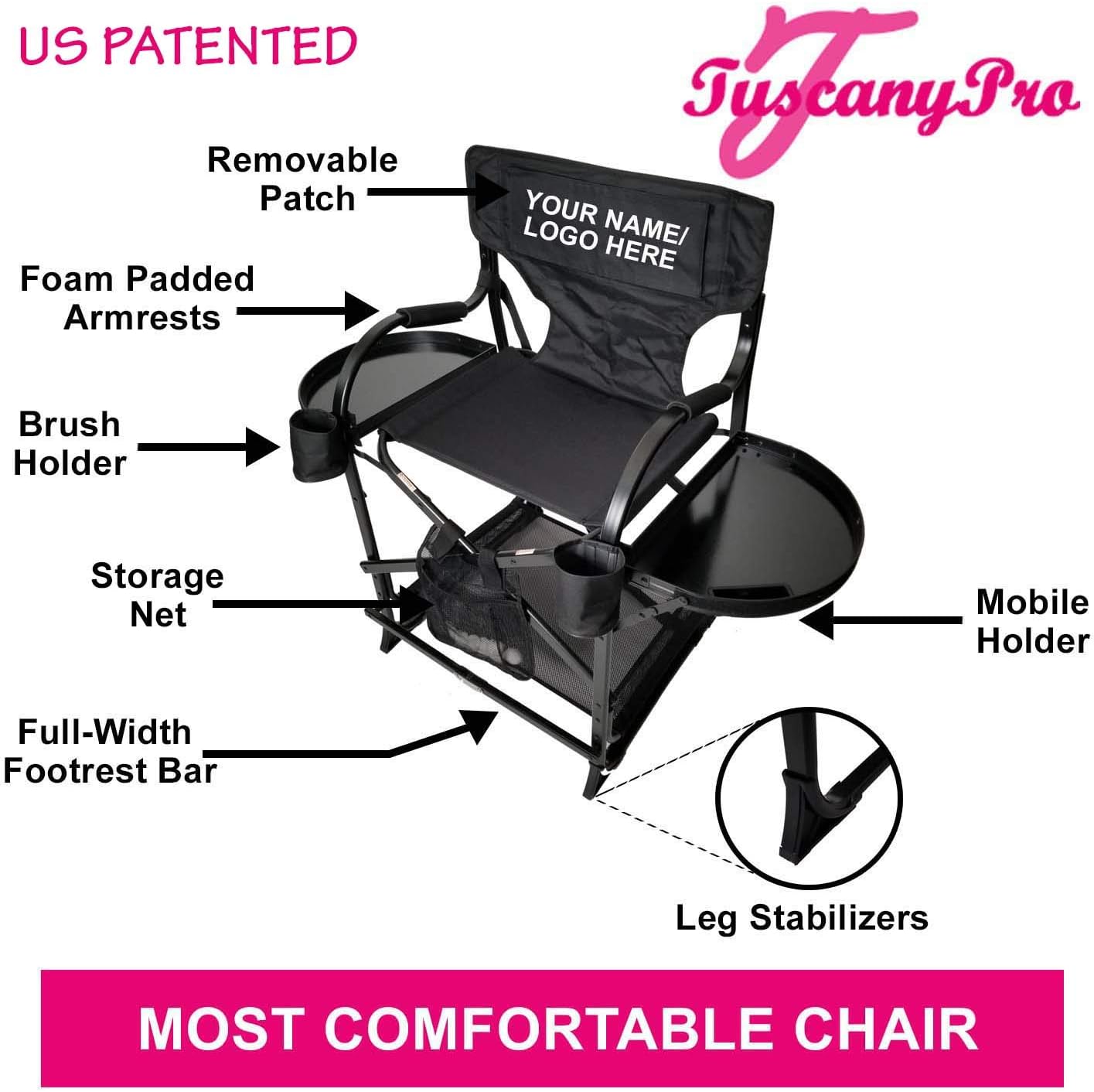 Your Name/Logo Included Portable Makeup & Hairstylist Chair - Perfect for Makeup, Hair Stylist, Salon with 25 Inch Seat Height
