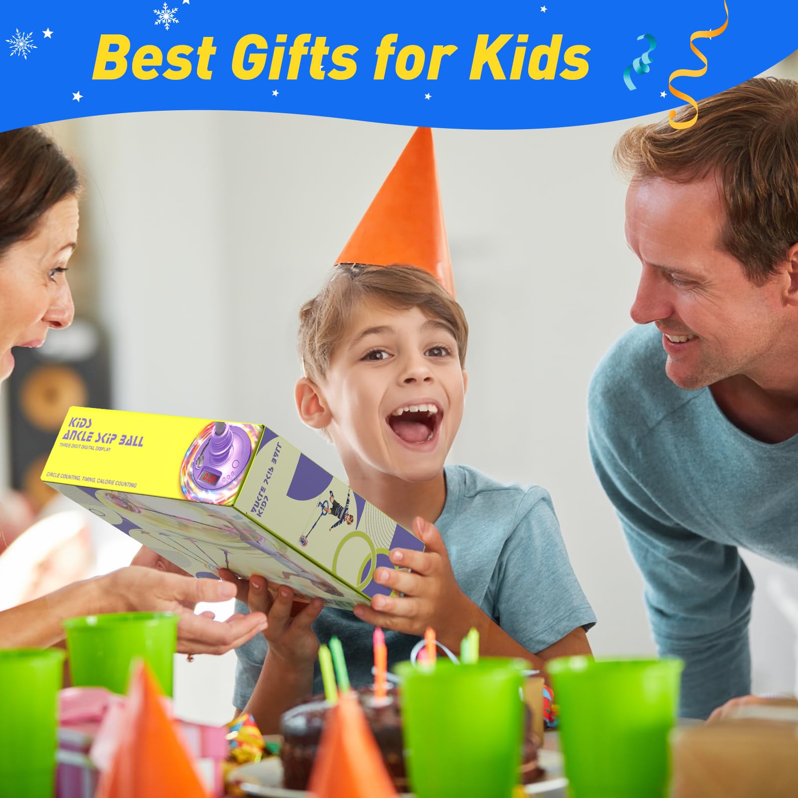 Hot Bee Cheville Skip Ball Anneau de Saut d'obstacle Clignotant pour Enfants avec Compteur, minuterie, Compteur de Calories, Jouet Cadeau pour Filles de 6, 7, 8, 9, 10, 11 Ans Rechargeable Bleu Ciel