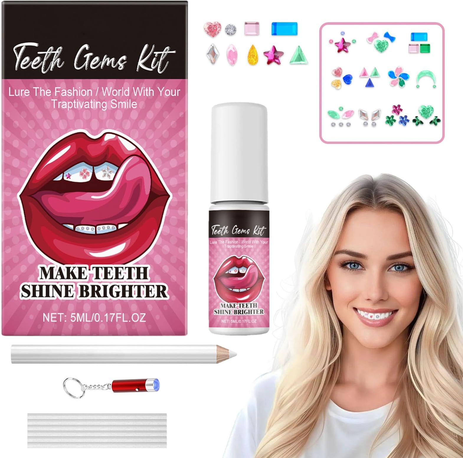 Benaewa 50pcs Tooth Gem Kit, Include Crystals, Glue and DIY Tools, Detachable Fashion Gems for Teeth Decoration