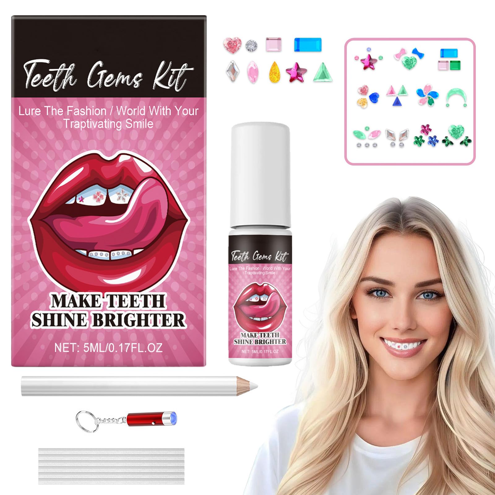 Benaewa 50pcs Tooth Gem Kit, Include Crystals, Glue and DIY Tools, Detachable Fashion Gems for Teeth Decoration