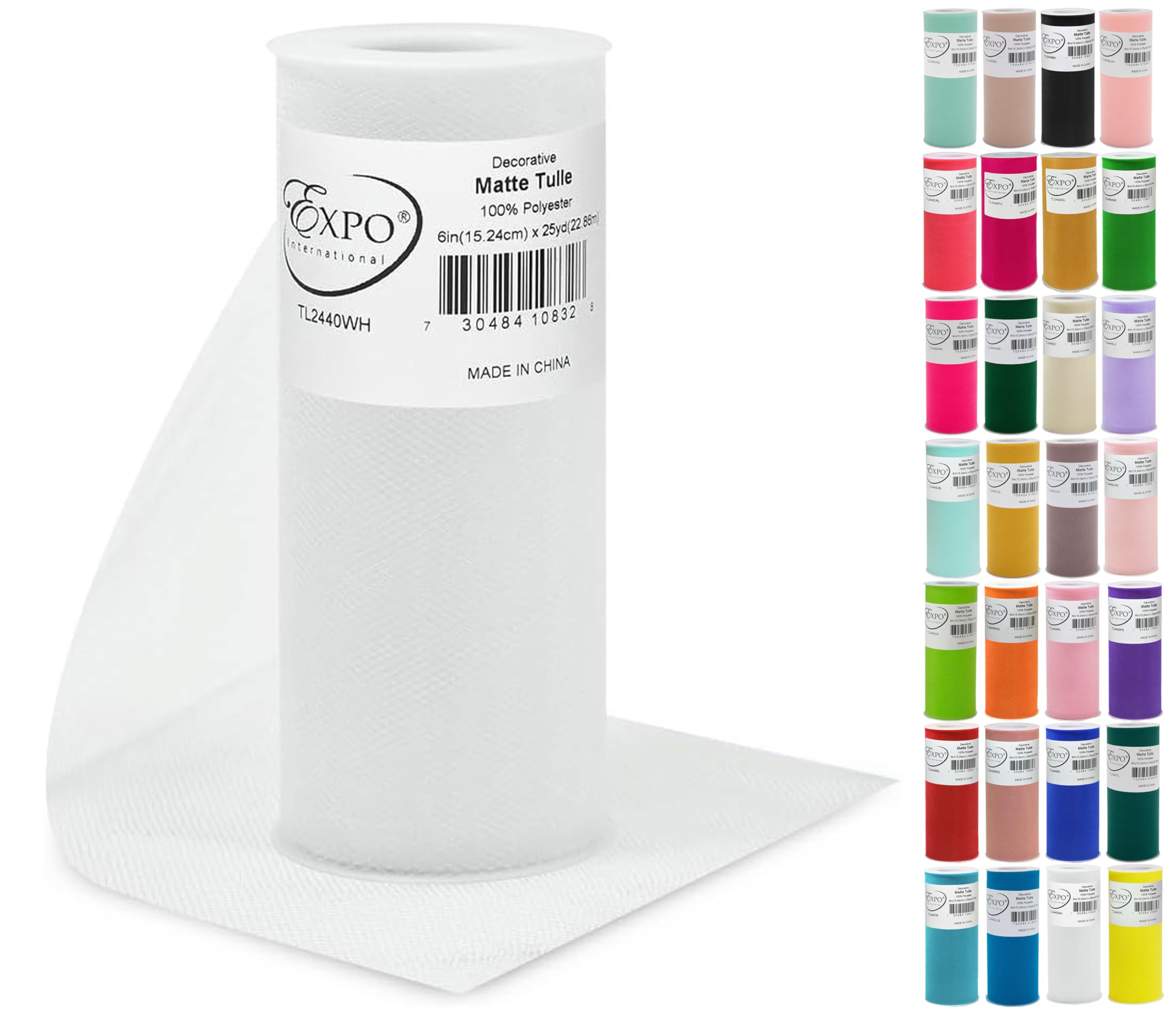 expo international decorative matte tulle lightweight polyester tulle fabric for tutus costumes and party decorations washable easy-to-use 6 inch x 25 yards white pack of 1