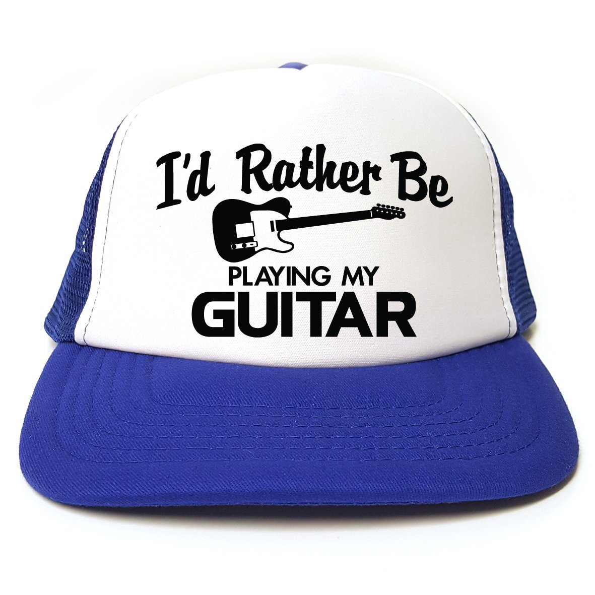 Rocket Fuel 'I'd Rather Be Playing My Guitar' Funny Printed Trucker Cap - Royal Blue