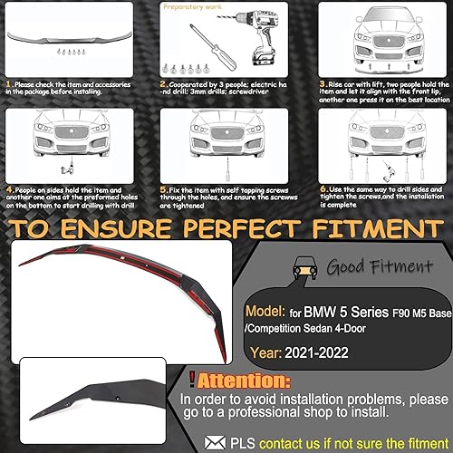 Miniatura 6 de MCARCAR KIT Borde de parachoques delantero de fibra de carbono real para BMW Serie 5 F90 M5 Base y competition Sedan 4 puertas 2021-2022 Protector
