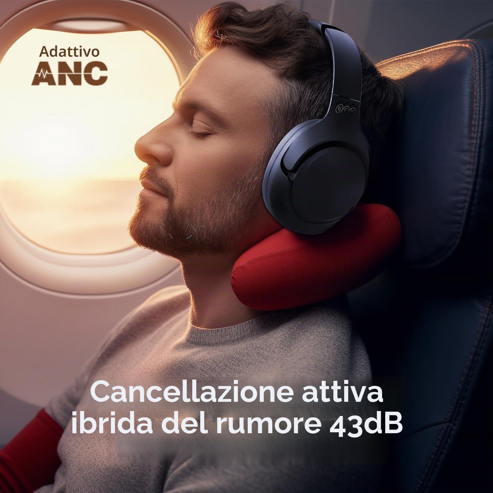 QCY H3 ANC Cuffie Bluetooth Cancellazione Rumore Attiva Ibrida,Cuffie Over Ear Wireless,Hi-Res Audio,60 Ore di Riproduzione,Chiamate Nitide,EQ personalizzabile,Bluetooth 5.4, Blu