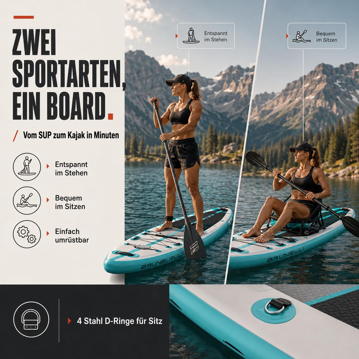 Brunelli 10.0 Premium SUP Board Stand Up Paddle iSUP Kayak Remo y Correa 305 cm